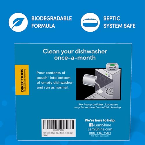 Image of Lemi Shine Natural Dishwasher Cleaner & Deodorizer - 14.08 oz (8 Pack) | Hard Water Citric Acid Cleaning Powder - Lemon Scented Eco-Friendly Dishwasher Cleaner & Deodorizer