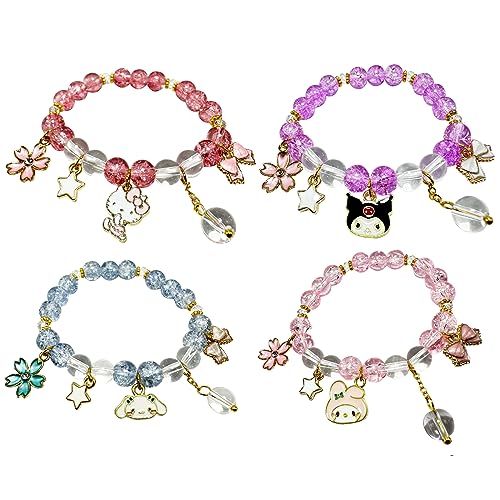 CJIAYUJEW Cute Bracelet Crystal Pearl Bracelets, Anime Elastic Stretch Crystal Bead Bracelet Lovely Cartoon Elastic Beaded Bracelets for Women