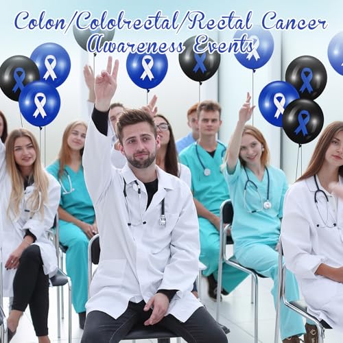 Image of Hungdao 100 Pcs Blue Cancer Awareness Ribbon Balloons Colon Rectal Prostate Cancer Balloons Arch for Ribbon Party Decorations Child Abuse Prevention Awareness Supplies (Blue and Black)