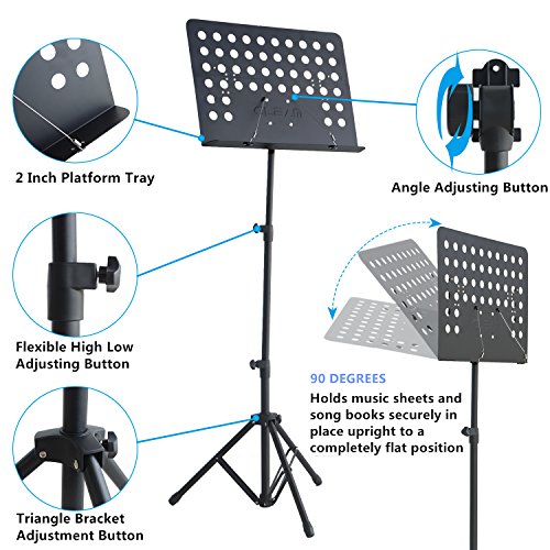 SANJOIN Adjustable Folding Music Stand Sheet Tripod Holder with Collapsible Tray&Carrying Bag Lightweight, Portable and Suitable for Violin, Guitar, Flute and Instrumental Performance - Thumbnail 3