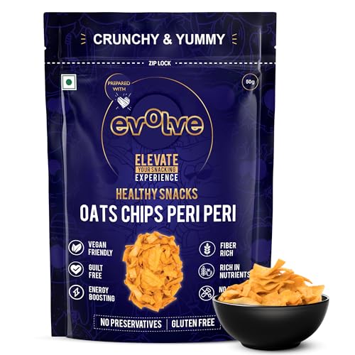 Image of Evolve Oats Chips Healthy Snacks for Kids, Adults | Gluten Free, Vacuum Fried, High in Protein, Low Calorie, Weight Loss Friendly, Peri Peri Flavor - 50g