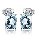 Lohaspie Femme Boucles d'oreilles en Aigue-marine avec Coussin de 2,5 carats et Pierre Précieuse de 6 x 4 mm Argent Sterling 925 Massif Cadeau d'anniversaire Fête des Mères,Bijoux Femme