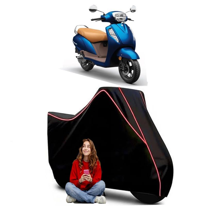 Image of Access 125 CC Scooty Bike Cover Water Resistant Outdoor Use Universal Fit Scooters Motorcycles Heavy Duty UV Protection Dust Rain Scratch Resistant Elastic Bottom Black Blue Piping