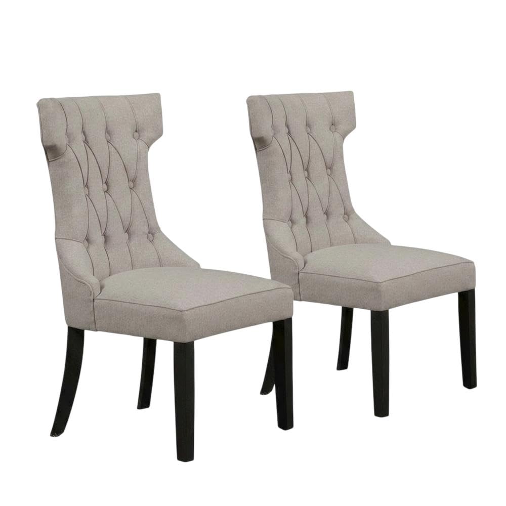 Solid Wood Linen-Upholstered Side Chairs Set of by Starlight Canyon Home – Solid Rubberwood with Linen Like Polyester Fabric, Grey, Pack of 2
