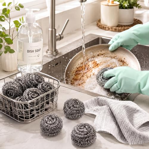 Image of Reallnaive 300 Pcs Stainless Steel Wool Scrubber Bulk Steel Wool Sponges Pack Metal Dishwashing Wire Scouring Pads Heavy Duty Clean Dish Pot Pan and Oven for Cleaning Kitchen Bathrooms and More