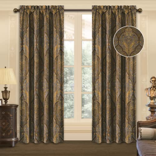 Loom and Mill Luxury Jacquard Curtains for Bedroom, Classic Antique
