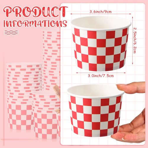 Image of Zopeal 50 Count Red and White Checkered Ice Cream Cups Disposable Race Car | Dessert Bowls 9 oz, Paper Ice Cream Bowls, Birthday Party Supplies, Snack Cups Sundae Picnic Yogurt Bowls for Food