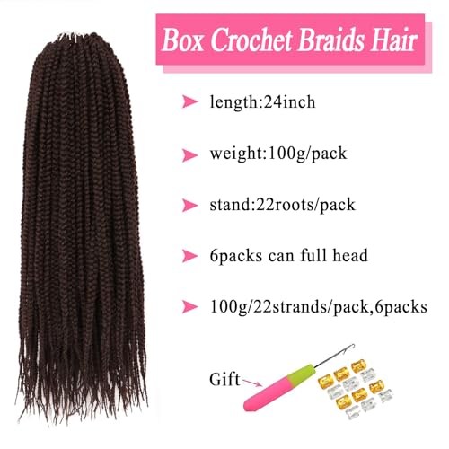 TAOYEMY Box Braids Crochet Hair Extensions 24 Inch 6 Packs, 22 Strands/Pack, Synthetic Braiding Hair for Women & Girls (4#, 24 inch) - Image 2