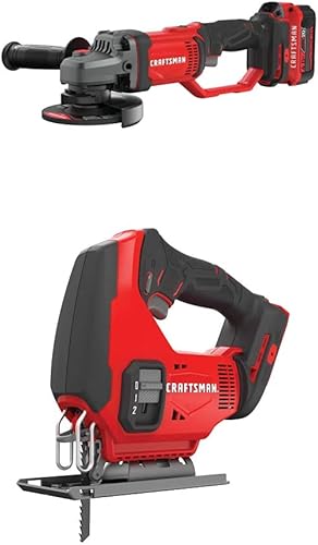 CRAFTSMAN V20 Kit de herramientas de amoladora angular inalámbrico, 4-12 pulgadas con sierra de plantilla (CMCG400M1 y CMCS600B)