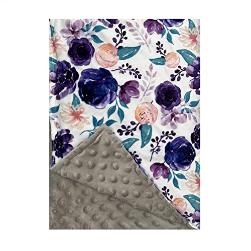 Image of Baby Blanket, Purple Flowers, Nursery Bed Blanket, Infant Blanket, Toddler Blanket, Boy Girl Blanket Soft, Crib Blanket, Newborn Blanket, Minky Dimple Dot Blanket, Snuggle Up Cuddling Blanket