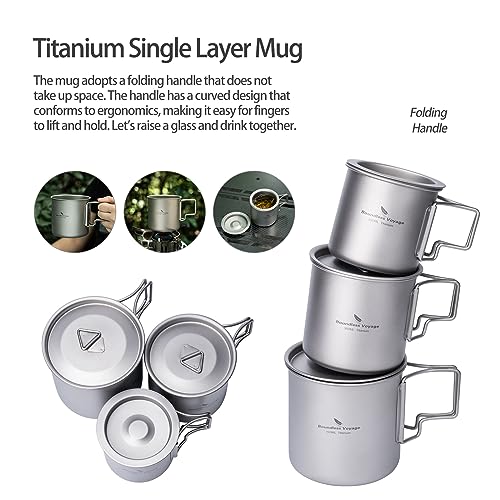 Boundless Voyage Camping Mug Titanium Single Layer Tea Coffee Cup Ultralight Outdoor Travel Portable Drinkware 220ml 350ml 500ml (Ti3060D-3 in 1 Set) - Image 4