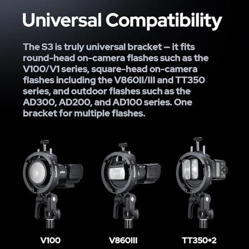 Image of Godox S3 Speedlite Bracket Bowens Mount Holder for Softbox 2-Pack | for Godox V1 AD200Pro AD200ProII AD300Pro AD400Pro AD100Pro V860III TT685III TT600 TT350, Flash Bracket for Softbox Snoot