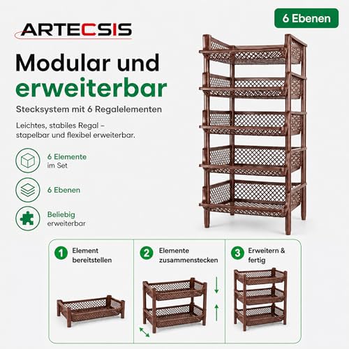 ARTECSIS® Korbregal Kunststoff 6 Regal-Etagen stapelbar & modular braun – Ansicht 8