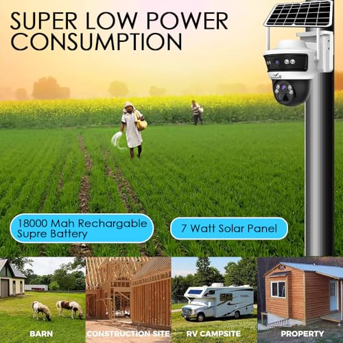Image of Camate Stellar Duo 4+4MP 4G SIM Based Wireless Outdoor CCTV Camera | Solar Powered Battery | No WiFi Needed | Color Night Vision | Motion Detection | 2-Way Audio | Weatherproof | Supports 256GB SDcard