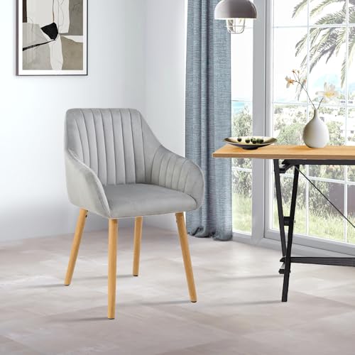 Miniatura 7 de Goeurvant Juego De 2 Sillas De Comedor Nordicas Con Reposabrazos, Sillas De Comedor, Tapizadas De Terciopelo, Silla De Salón, Silla De Cocina, Gris Claro