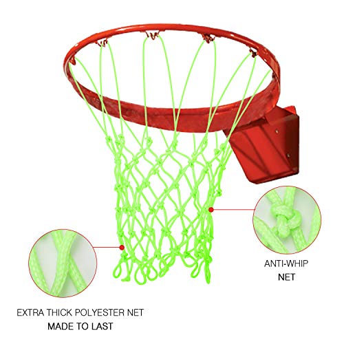 Ruolan Outdoor Basketball Net Glow in The Dark Nylon Glowing Basketball Net Anti Whip Heavy Duty 12 Loops Standard Size Night Basketball Sports Gift for Kids Boys Outdoor Sports Pool School - Thumbnail 3
