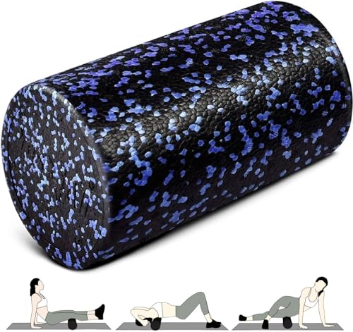 Yes4All High-Density Round Back Roller Foam, Exercise Foam Roller for Yoga, Pilates & Stretching - Blue Speckled - 12 Inches