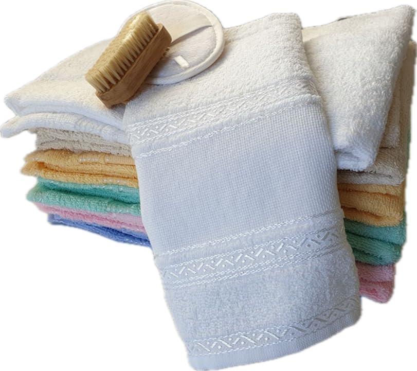 COPPIA ASCIUGAMANI SPUGNA Set Spugne da Bagno Viso + Ospite Tinta Unita 100% Spugna di Cotone con Inserto in Tela Aida per Ricamo Punto Croce Prodotto in Italia (Rosa)