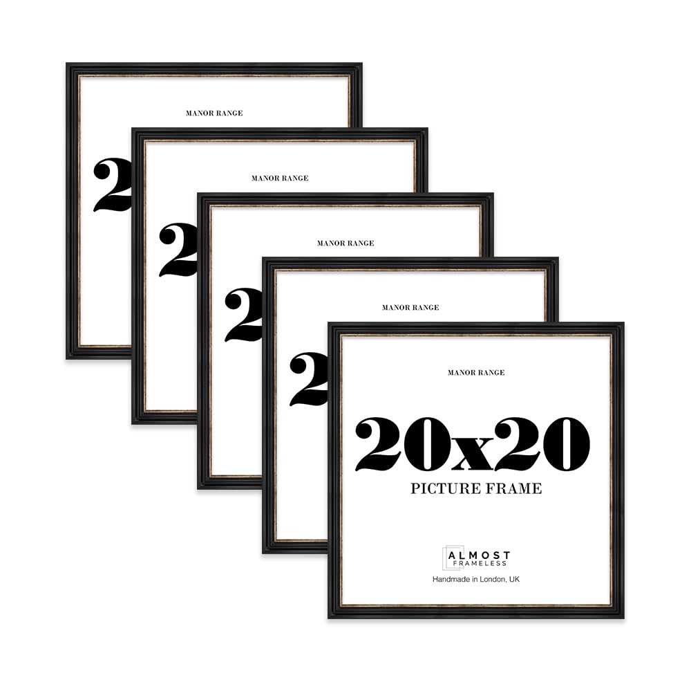 20x20 Picture Frame, Display 20x20 Pictures (50.8 x 50.8cm) - Black & Gold Vintage 42mm Edge Classic Interior Design Décor - 5 Pack