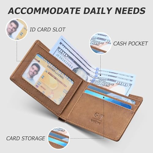 Image of Gostwo Mens Slim Bifold Wallet, RFID Blocking with ID Window & Card Slots | Faux Leather, Slim Front Pocket Fit, Multi Card Slots, RFID Privacy Protection, Gift for Men, Boy, Teen