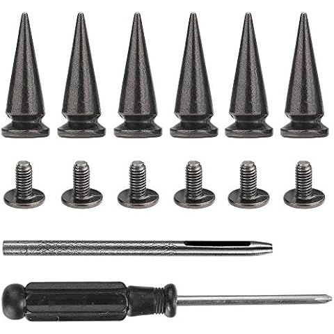 YORANYO 20 Sets 25MM Gun Metal Metallic Spikes and Studs 1" Metal Bullet Cone Spikes Screw Back Large Punk Studs and Spikes for Clothing Shoes Leather Belts Bags Rivets with Installation Tools Cover