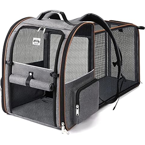 Lekesky Cat Backpack Carrier Expandable Dog Backpack Carrier Extra Large Puppy Backpack Pet Backpack for 2 Cats fit up to 18 Lbs/8Kg,Grey Cover