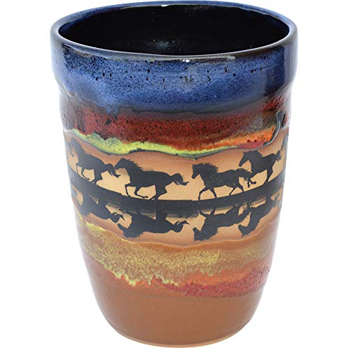 ALWAYS AZUL POTTERY 10 Inch Tall Horse Reflections Utensil Holder in Azulscape Glaze - Handmade Ceramic Pottery Utensil Holder - Kitchen Storage Container- Countertop Organizer for Large Cutlery