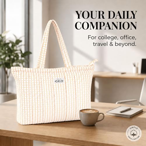 Image of Premium Cotton Waffle Quilted Tote Bag, Large Spacious Handbag for College, Office, Work, Travel, Shopping & Daily Use
