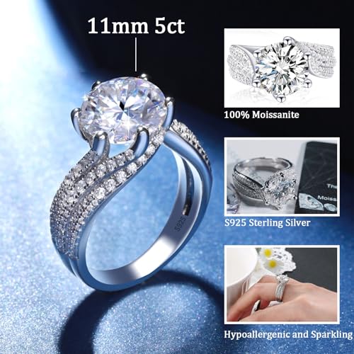 3-5CT Moissanite Ring for Women - 925 Sterling Silver Moissanite Engagement Ring Jewelry Moissan Promise Ring 3-5 Carat Wedding Ring Anniversary Birthday Valentine Gift2
