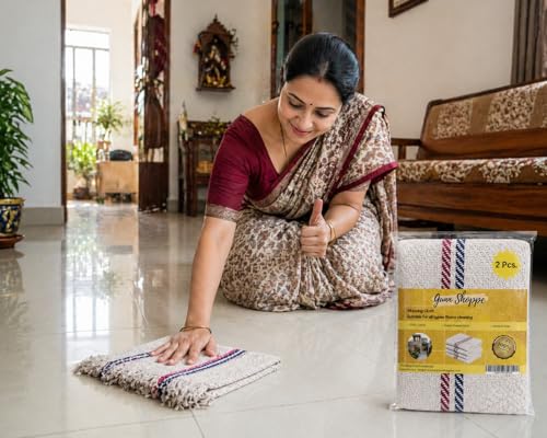 Image of Large Cotton Floor Cleaning Cloth 28x28 Inch Pack of 2 | Super Absorbent Reusable Pocha for Wet & Dry Mopping | Heavy Duty Big Size Mop Cloth for Home, Office & Showroom (28 x 28-2PC)