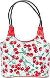 Die süße Riva Shoppertasche von Küstenluder ist ein toller Hingucker im Retrostil - das perfekte Accessoire für ein nostaligsches Outfit! Vintage Handtasche mit Kirschen als Muster auf hellblau-weiß gestreiftem Grund Schwarze Tragehenkel in Kordeloptik (Länge ca. 22cm / einfach) Zu schließen mit einem Reißverschluss Fester, kirschroter Boden aus Kunstleder Großer Innenbereich, ein zusätzliches Innenfach mit Reißverschluss