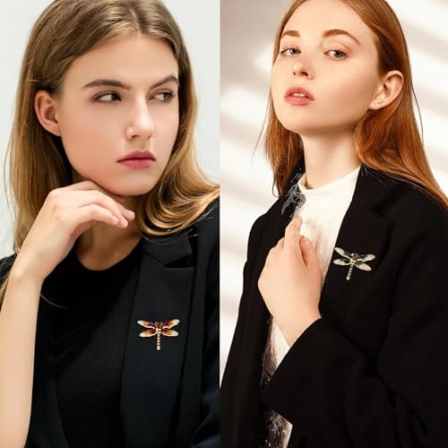 Image of Honbay 4PCS Chic Dragonfly Brooch Pins Enamel Alloy Cute Animal Dragonfly Brooches Odonate Breastpin Lapel Pins Hat Scarf Shawl Sweater Cardigan Clips
