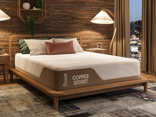 Image of ROOST SLEEP 14-Inch Cal King Mattress, Copper Smart Thermic Gel Cooling for Hot Sleepers & Back Pain Relief, Medium Firm Hybrid, Made in USA, CertiPUR-US Certified, Bed in a Box