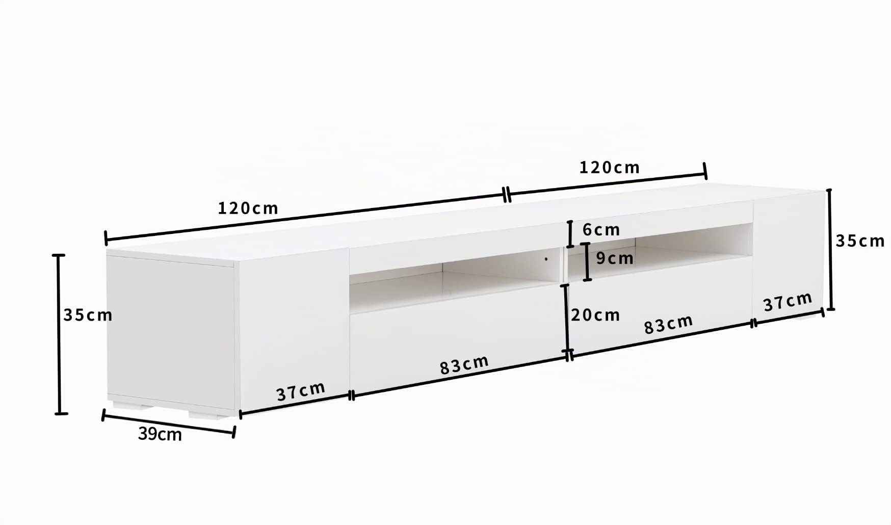 TV Moderna Blanco con Iluminación LED Variable para Salón y Comedor 240 cm (Panel brillante, No brillante) 240 x 39 x 35 cm