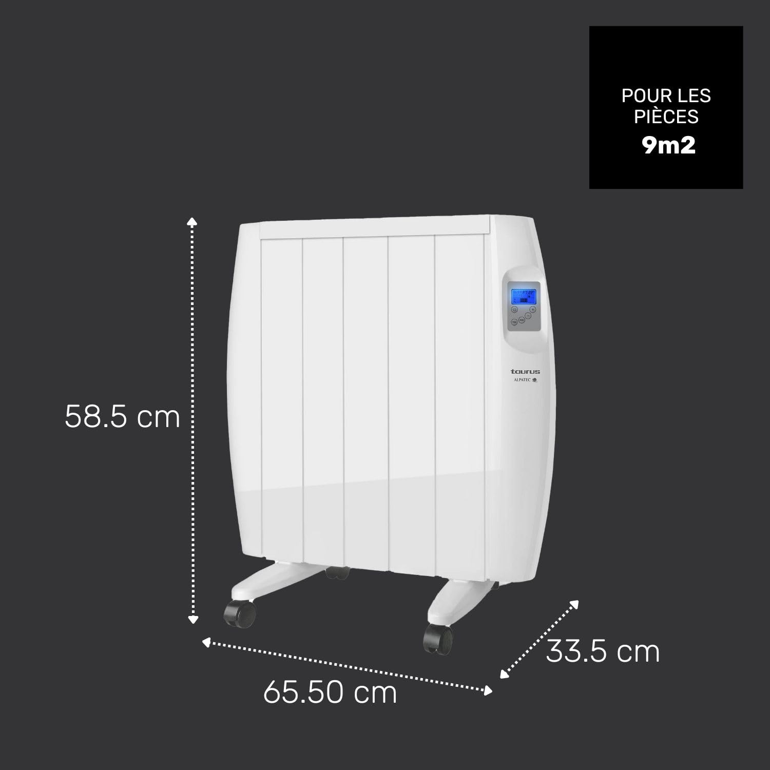 TAURUS- Radiateur Électrique à Inertie Sèche Malbork 900W|Programmateur Hebdomadaire et Quotidienne, Thermostat Réglable (10-35ºc), Arrêt Automatique| Écran LCD Rétroéclairé| Installable/Transportable