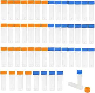50Pcs 5ML Plastic Test Tubes, Centrifuge Tubes Vial Storage Container Graduated Test Tube with Lid for Laboratory (Blue and Orange)