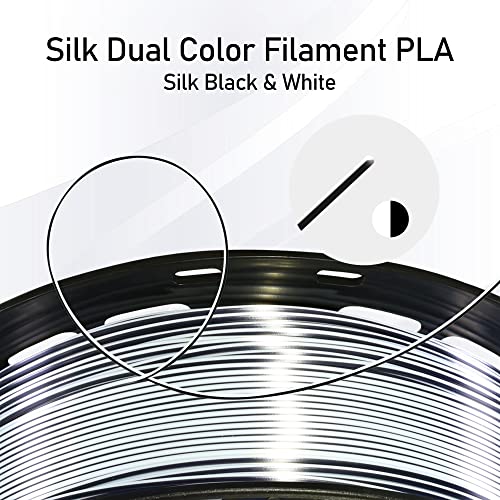 Image of MIKA3D 1.75mm Silk Shiny White Black PLA Dual Color Co-Extrusion 3D Print Filament, 2 Colors in 1 3D Filament, 1KG 3D Printing Material with Bicolor Dichromatic 2 Colors, Widely Fit for 3D Printer