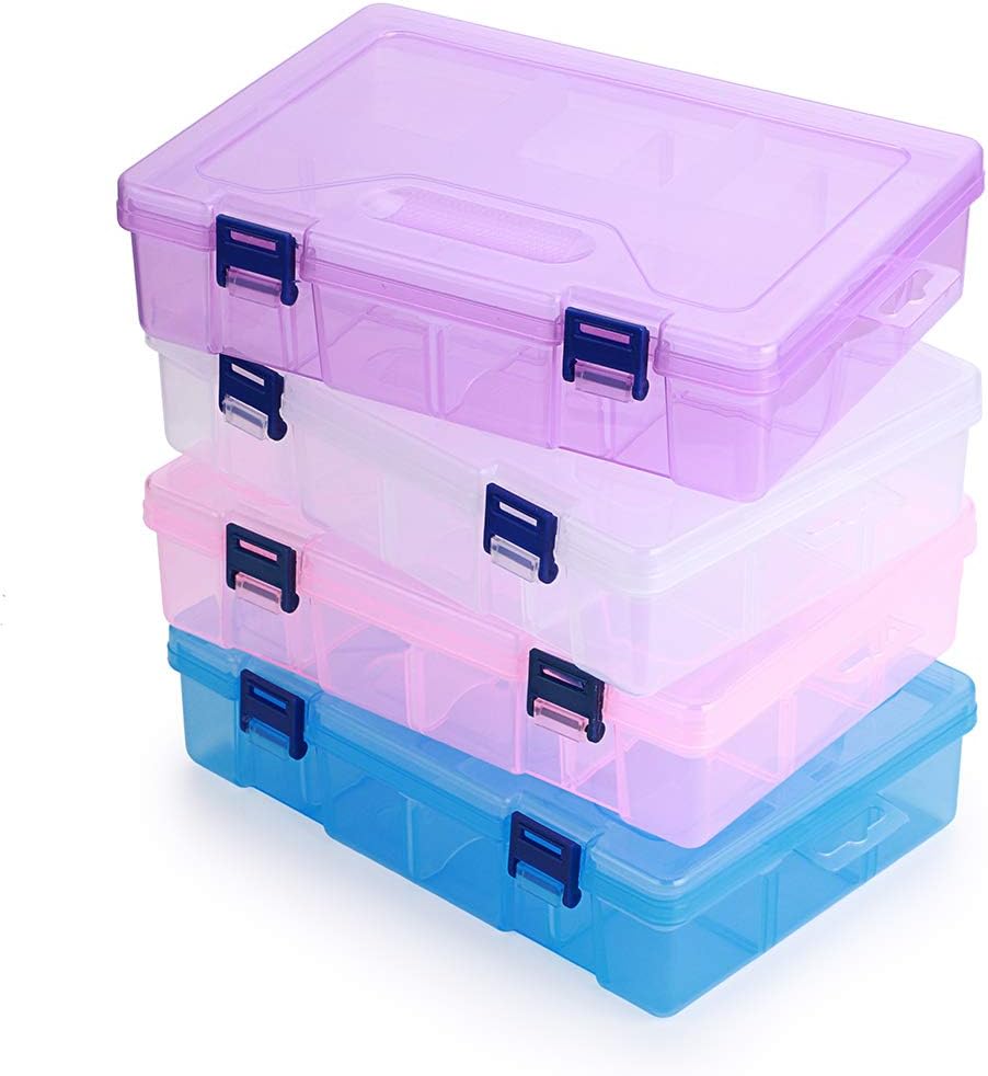 BTSKY Large Capacity Pencil Box, Adjustable Double Deck Office Supplies Storage Organizer Case, Assorted Color Brush Painting Pencils Storage Box Watercolor Pen Container Drawing Tool 4 Pack