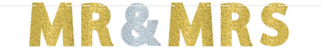 (PKT) Adult 1 Mr & Mrs Glitter Letter Banner Wedding Sign