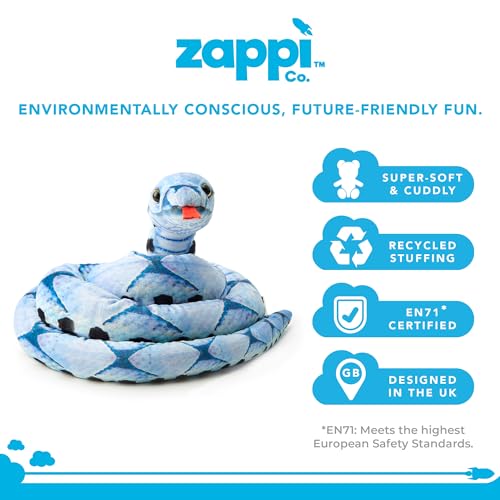Zappi Co Kinder Gefülltes Weiches Kuscheliges Plüsch-Schlangenspielzeug - Teil der Safari-Tierkollektion, perfekt für Kinder (180 cm Länge) (Blauer Schönheitsschlangen)