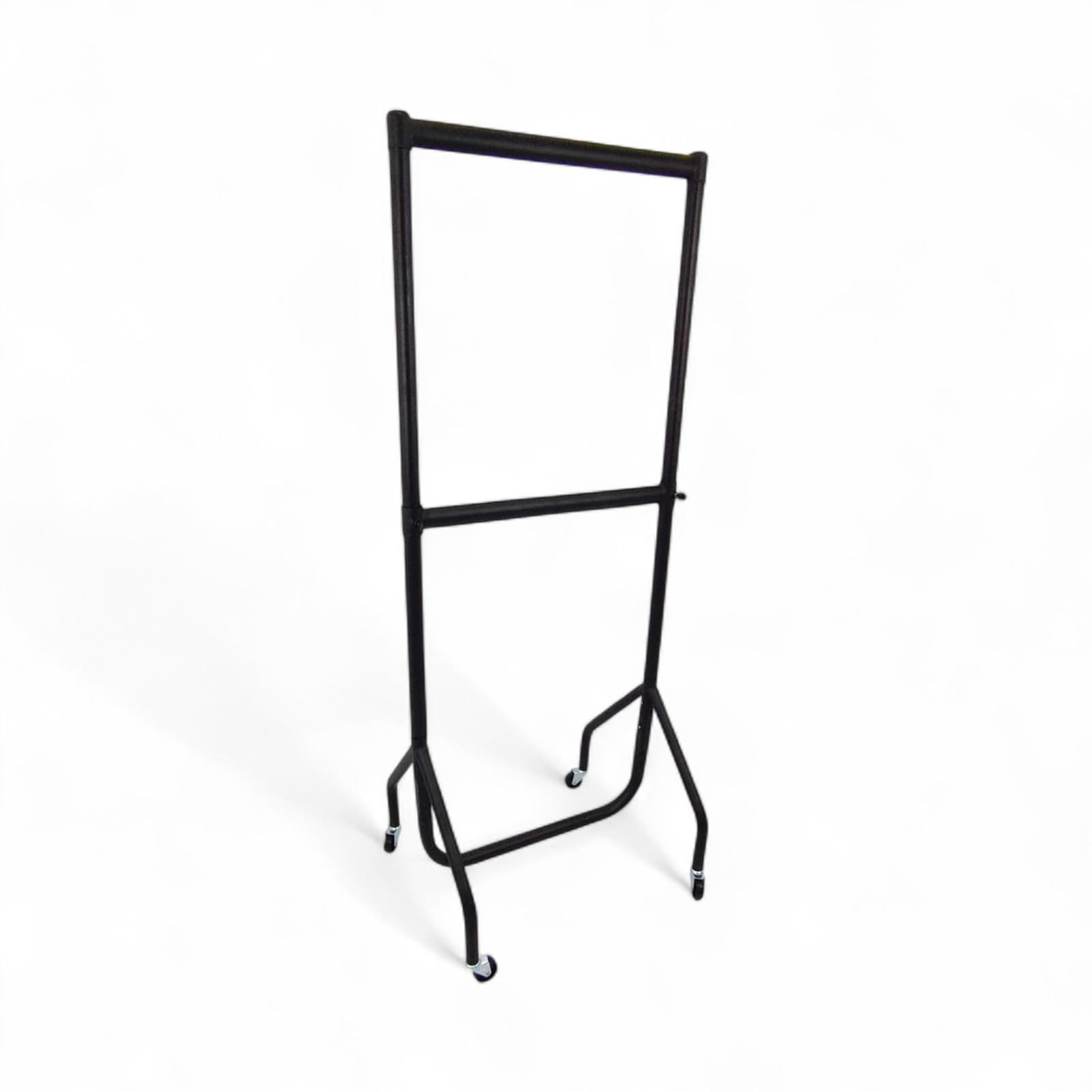 Shoplines Supplies Black 2Ft Wide X 5Ft High With Centre Bar Heavy-Duty Clothes Rail – Industrial Grade Steel Garment Rack With Wheels –Easy Assembly, Portable Storage Or Display Stand