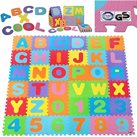 Baby Puzzle Play Mat made of Soft Foam 32x32cm Large Jigsaw Puzzle Playmat with Alphabet and Numbers Cover