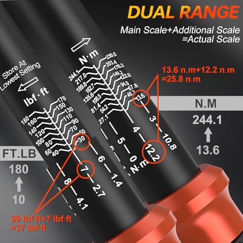 Image of Upgraded Torque Wrench Set 8PCS, 1 /4 3 /8 1 /2 inch Drive Click Torque Wrench, 10-230in.lb, 5-50ft.lb, 10-180ft.lb, 72-Tooth Dual Scale, ±3% Accuracy, 5 Adapters, for Bike, Moto, Car Repair and Maint