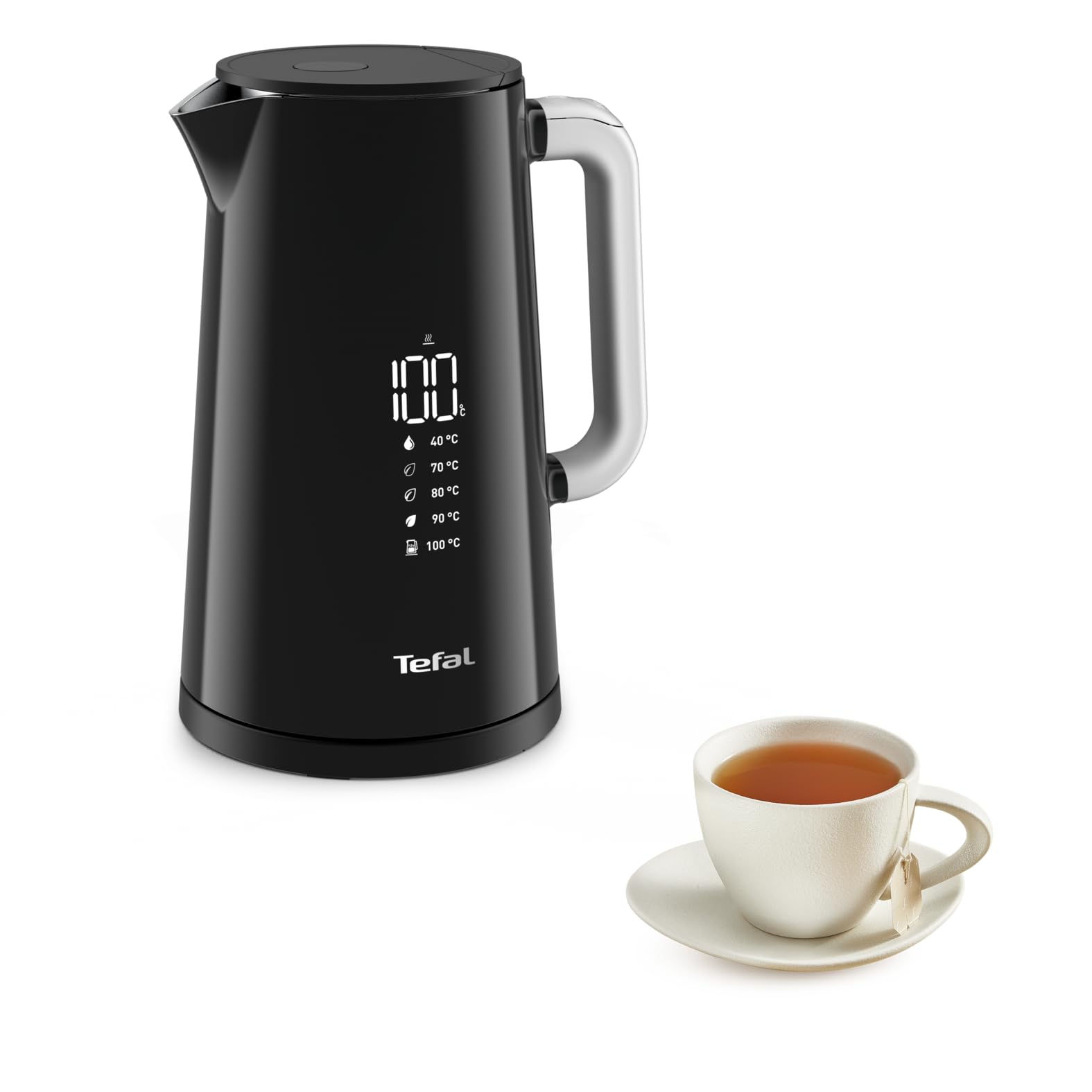 Tefal KO850810 Smart N Light, Hervidor Digital con pantalla pantalla digital, 5 ajustes temperatura, Mantenimiento calor, Indicador de temperatura real, Base giratoria 360 grados, Color Negro, 1.7 l