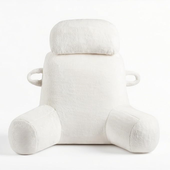 32" X-Large Reading Pillow for Sitting Up in Bed & Post-Surgery Recovery - Super Soft Adjustable Neck Roll Backrest Pillow, Washable Cover for Adults, Watching TV/Gaming (White)