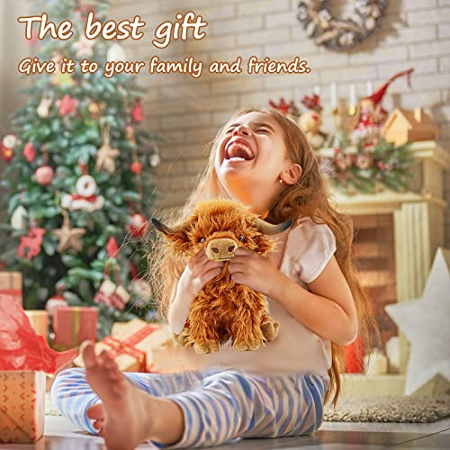 Sodwef Cute Highland Cow Stuffed Animals,10.5 Inches Realistic Cow Plush Toy,Highland Cattle Farm Toy Gift For Adults Kids Boys Girls Birthday Plush Gifts (Brown Cow) #TOP2