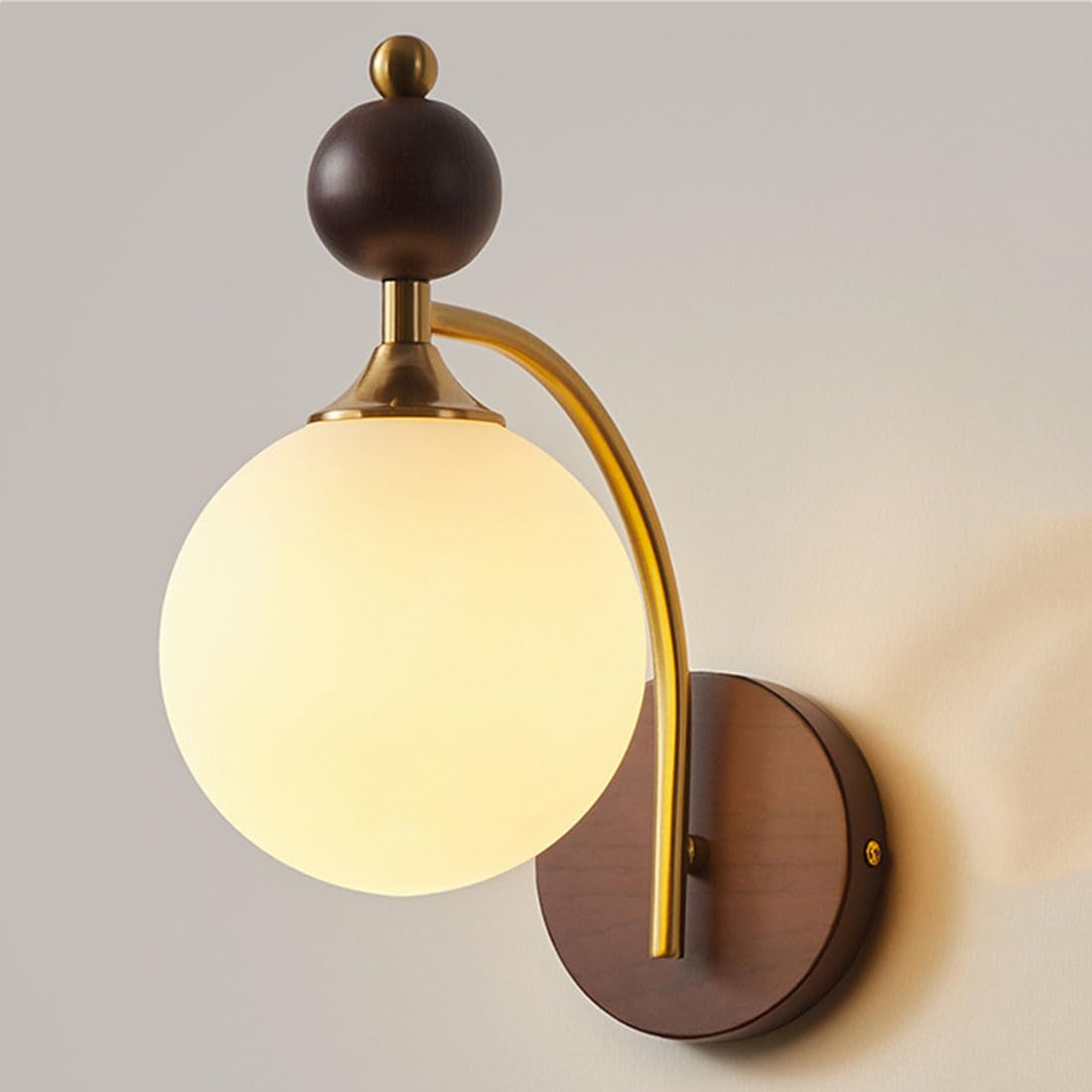 Applique Moderne con Paralume in Vetro, Base in Legno Rustico, Collo D'Oca, Stile Nordico Industriale, Ideali per Soggiorno, Camera da Letto, Comodino, Veranda e Ingresso.