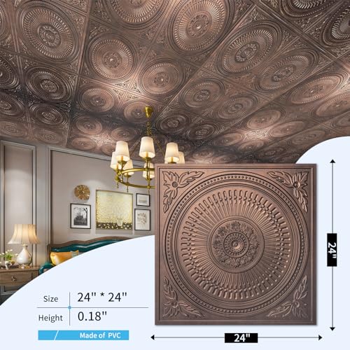 Image of Art3d 12-Pack 2 x 2 ft Drop Ceiling Tiles for Interior Decor, Antique Copper