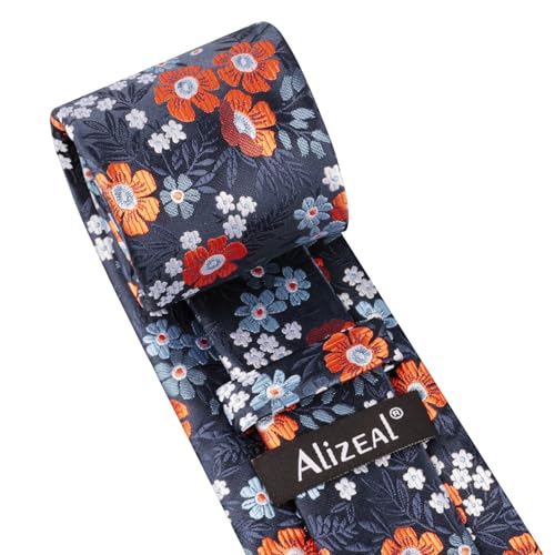 Image of Alizeal Mens 3.15'' Natural Flower Pattern Tie with Floral Pocket Square Set