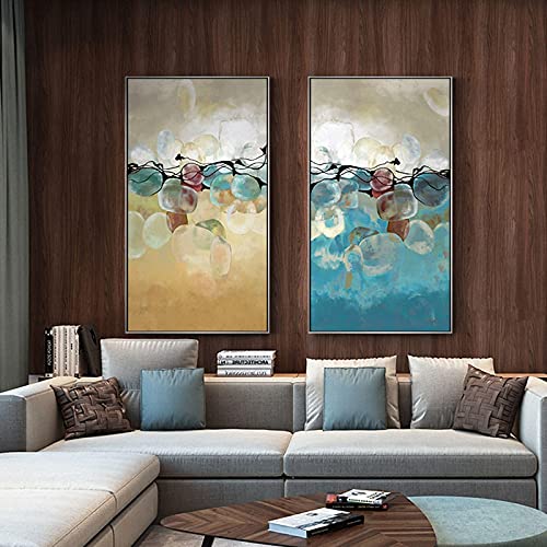 Affiche de peinture abstraite jaune et bleue décoration murale salon chambre 40x80cm